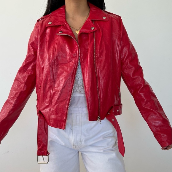 Red Faux Patent Leather Jacket - Medium - Picture 2 of 4